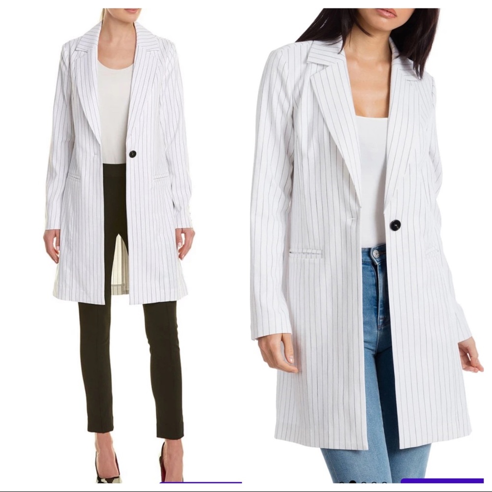 AVEC LES FILLES PINSTRIPE LONGLINE BLAZER WHITE/BLACK